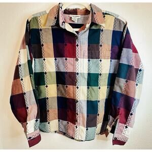 Vtg Alfred Dinner Petite Plaid Checkered Long Sleeve Button Up Size 8p